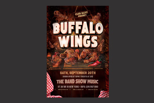 Buffalo Wings Flyer Templates – Vintage-Inspired Layouts for Classic Promotions | Editable PSD and AI Templates